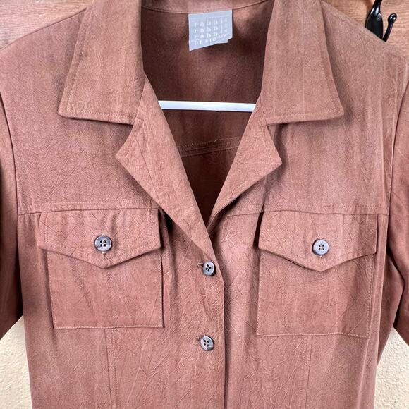 Rabbit Designs Womens Petite Long Brown Collared Button Up Dress Size 10P - Picture 3 of 12
